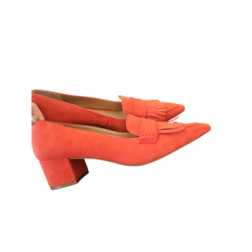 Ann Taylor leather fringe orange block heel loafers pumps sz 7 new SH437